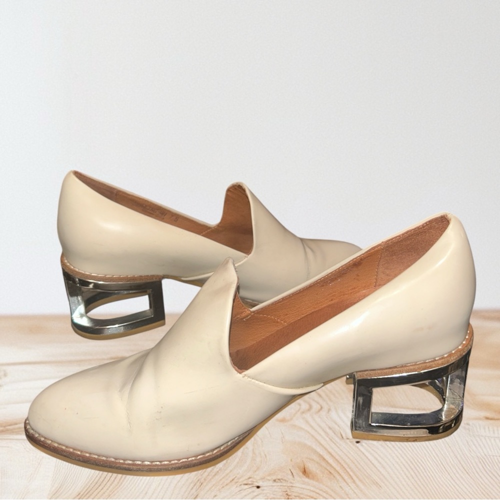 Jeffrey Campbell Ibiza Metal Heel Loafers / Cream / US Women’s Size 7.5